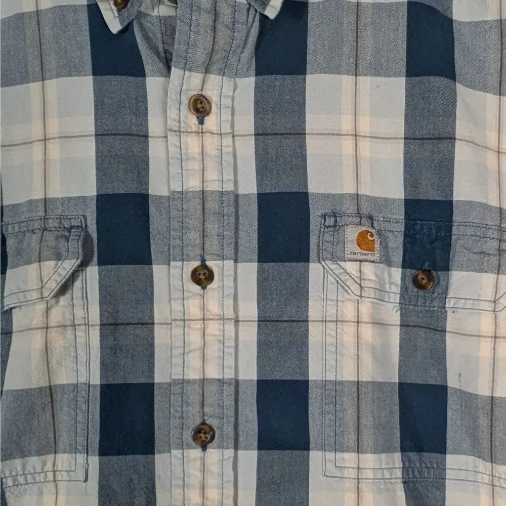 Carhartt Button Down Shirt Mens 2xl Blue Plaid Short Sleeve Shirt